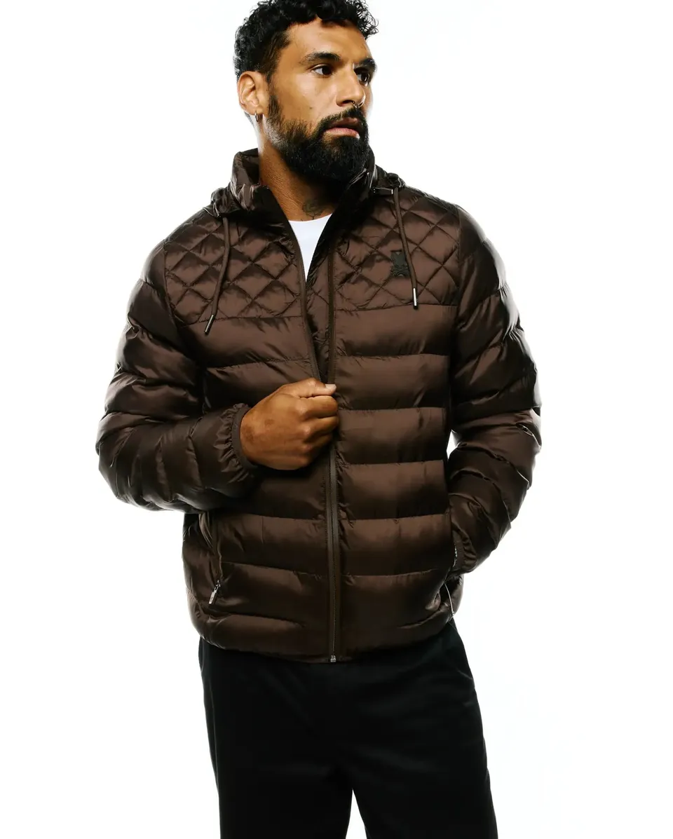 Psycho Bunny Jackets Emerik giacca piumino con cappuccio marrone regular nylon
