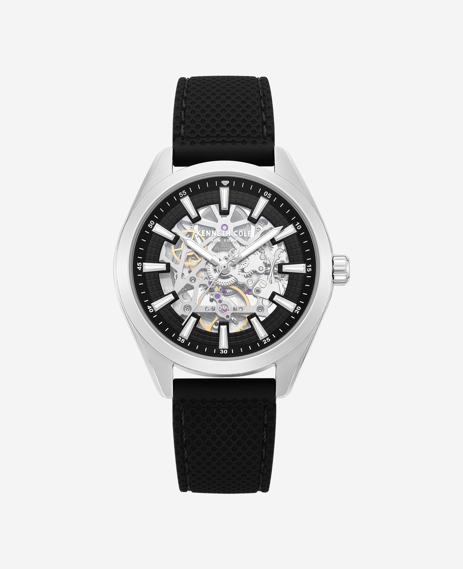 Kenneth Cole Reaction Watches Skeleton Automatic Silicone Strap Watch orologio nero