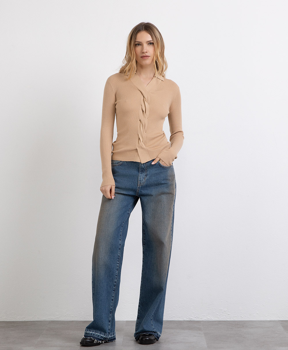 Markup Donna Maglieria Maglia a coste con treccia maglia