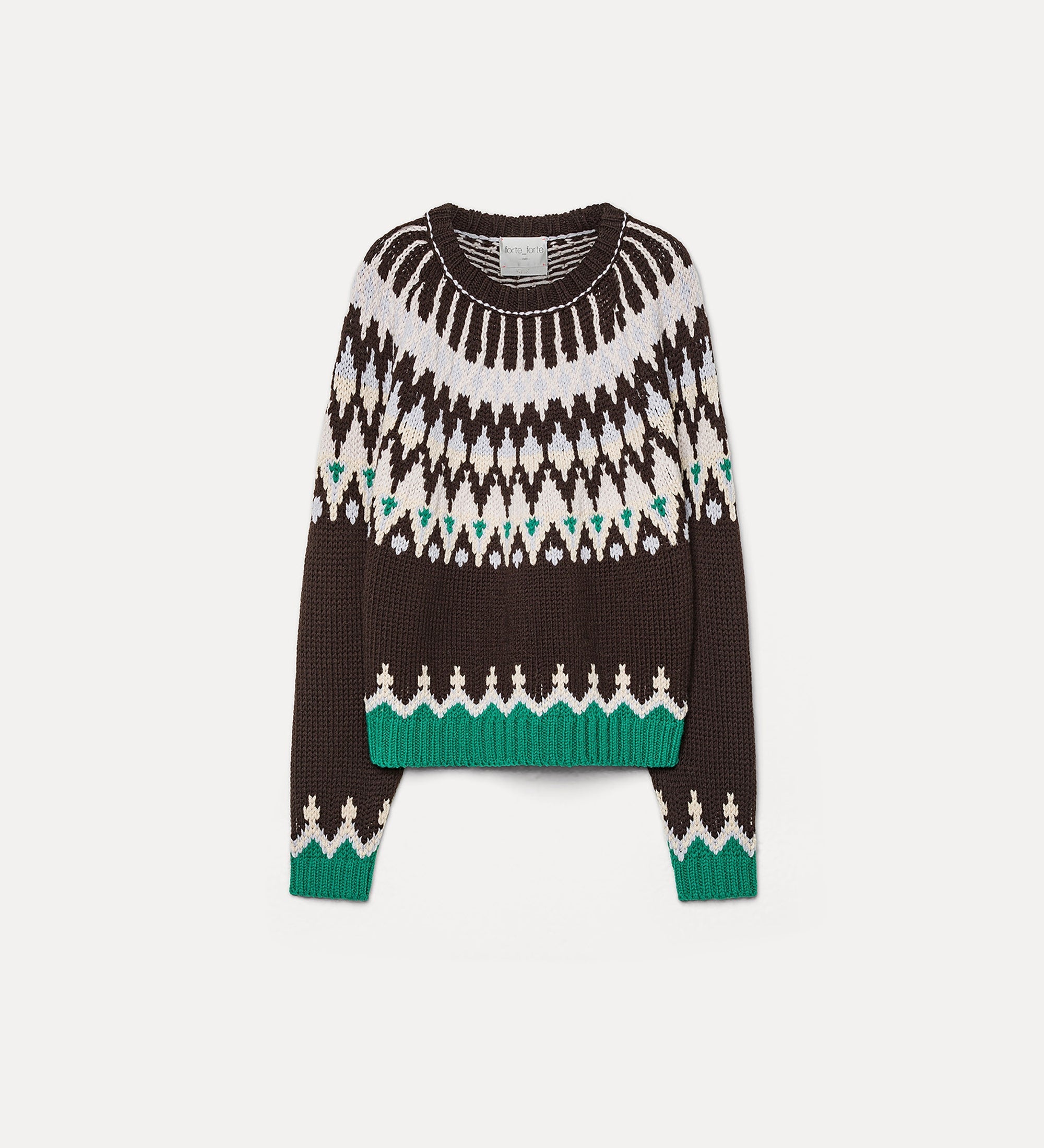 Forte maglieria maglione Fair Isle in lana vergine marrone