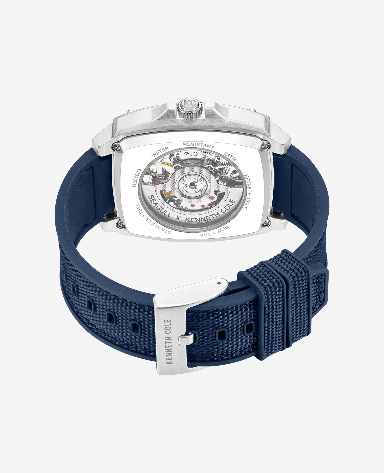 Kenneth Cole Reaction Watches Skeleton Automatic Silicone Strap Watch orologio blu automatico