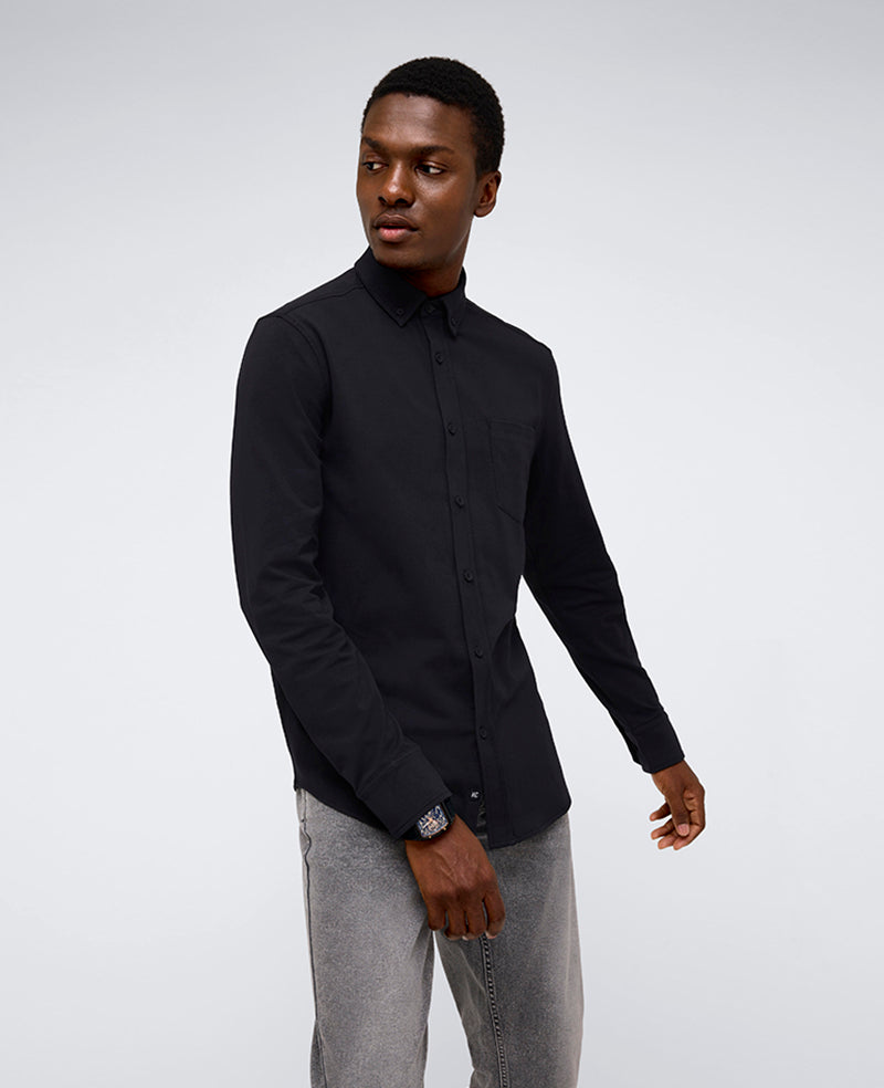 Kenneth Cole Reaction Clothing Long Sleeve Button Down Stretch Shirt with Pocket camicia nera stretch