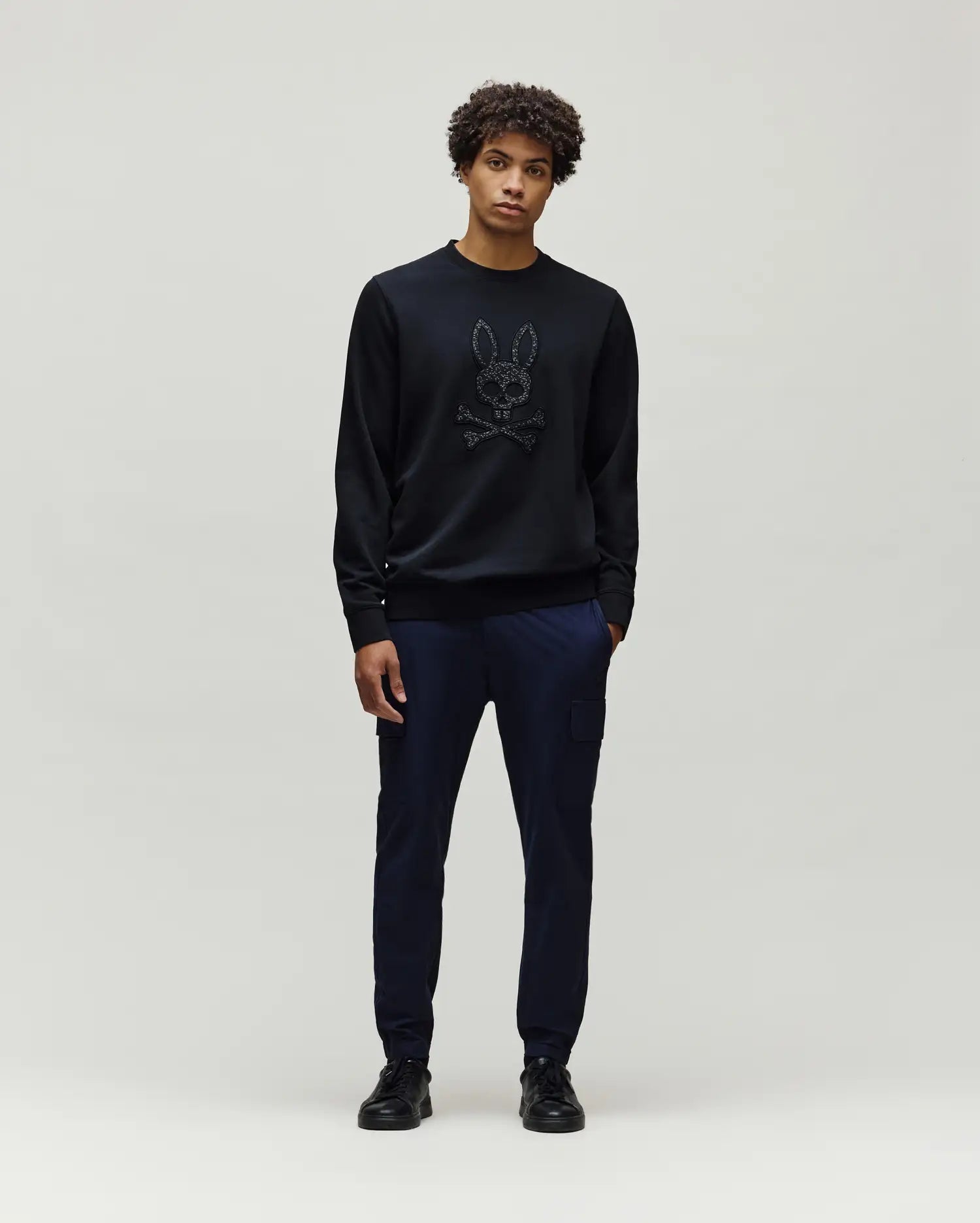 Psycho Bunny Men's Sweatshirts & Hoodies Gabin Textured Crew felpa nera