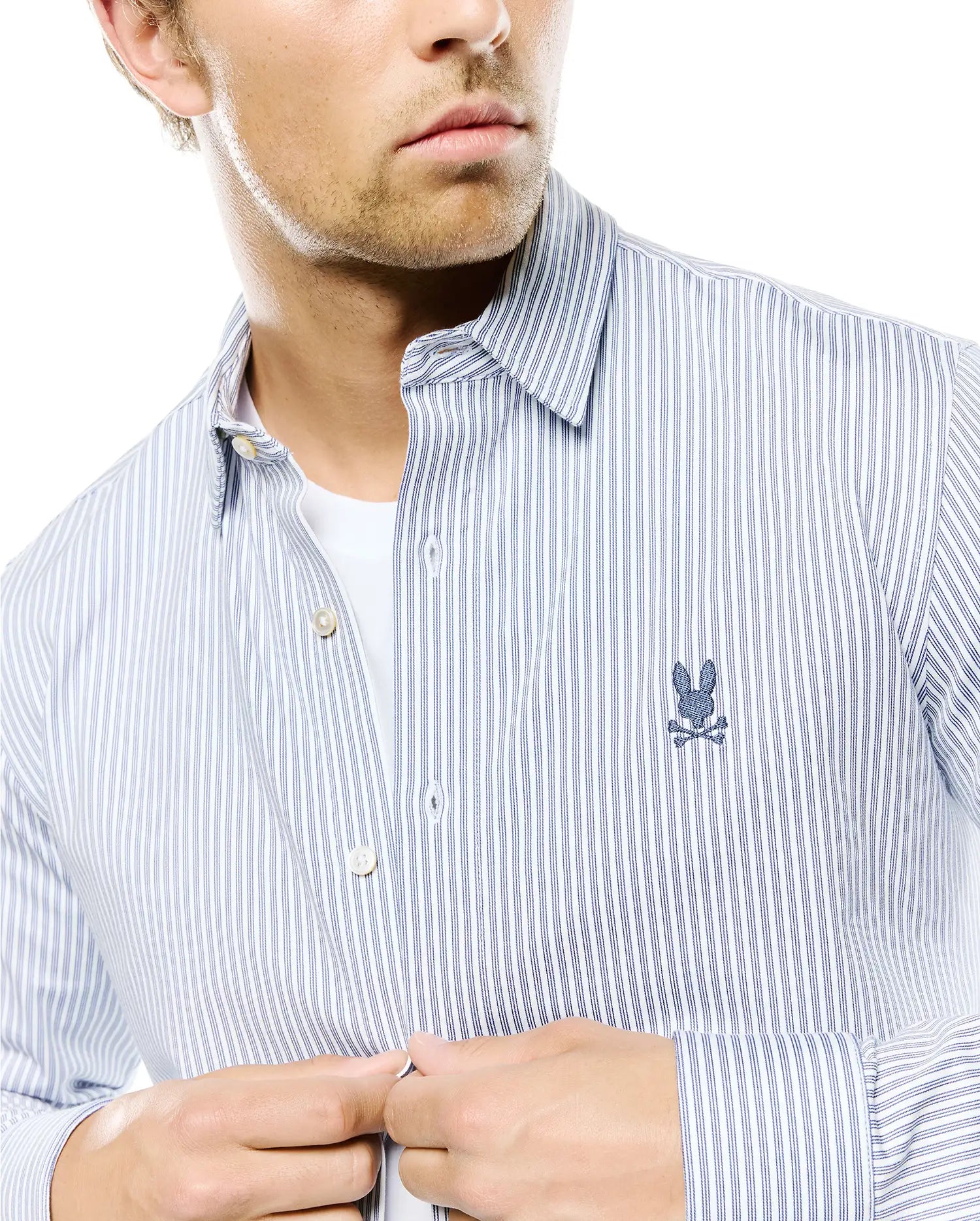 Psycho Bunny Men's Shirts MEN'S JIM PIMA STRIPE KNIT SHIRT - MT0300267 camicia uomo blu righe