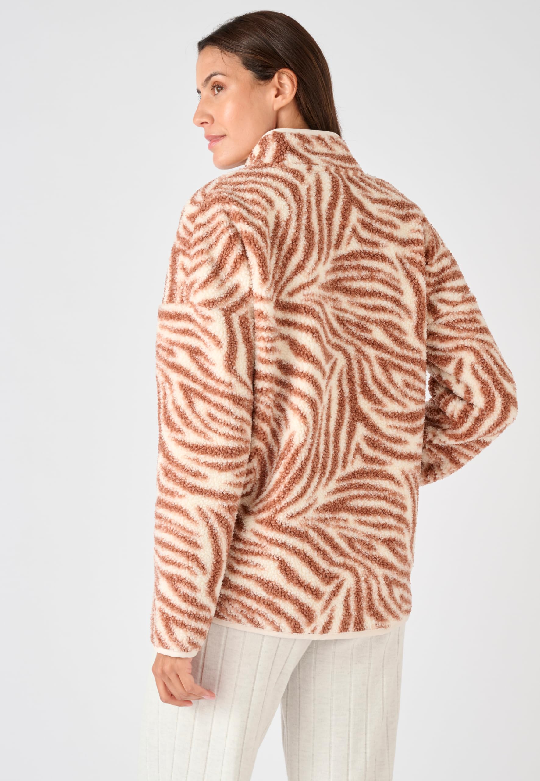 Damart Prêt-à-porter giacca termica in maglia pecora donna marrone stampata XS 34-36