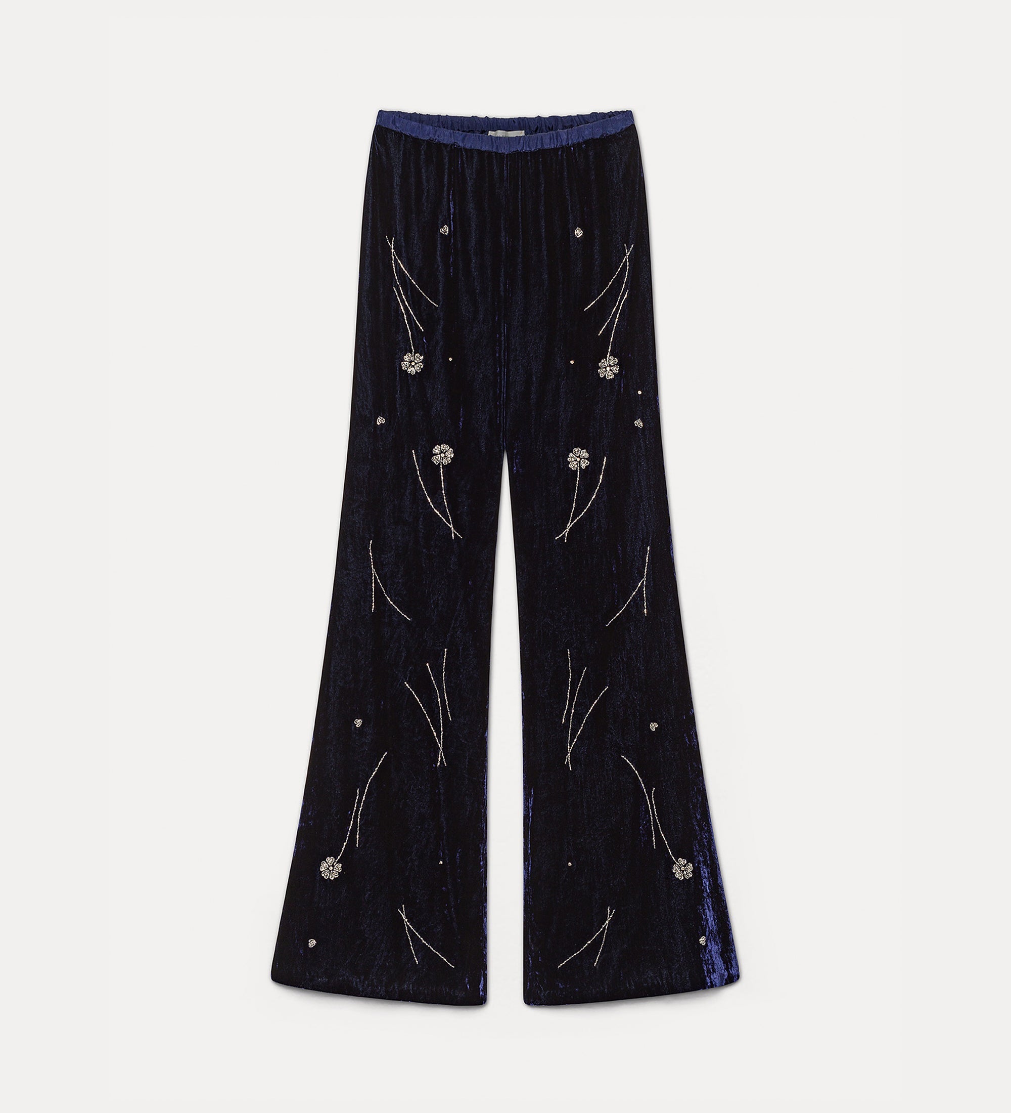 Forte pantaloni Velvet trousers with Fleurs d'Orient embroidery pantaloni notte ricamati