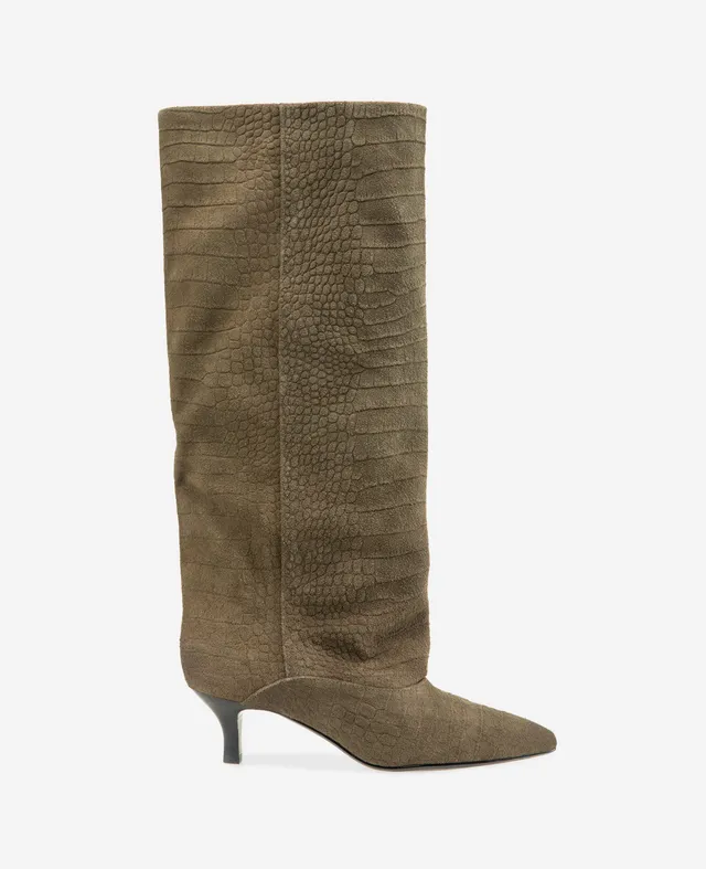 Kenneth Cole Reaction Shoes Brisbane Croco Suede Tall Shaft Boot stivali verdi pelle