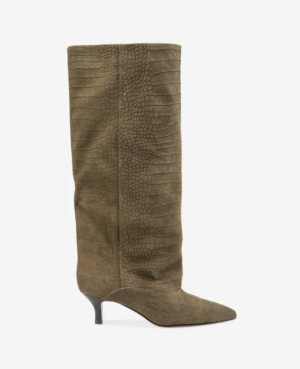 Kenneth Cole Reaction Shoes Brisbane Croco Suede Tall Shaft Boot stivali verdi pelle