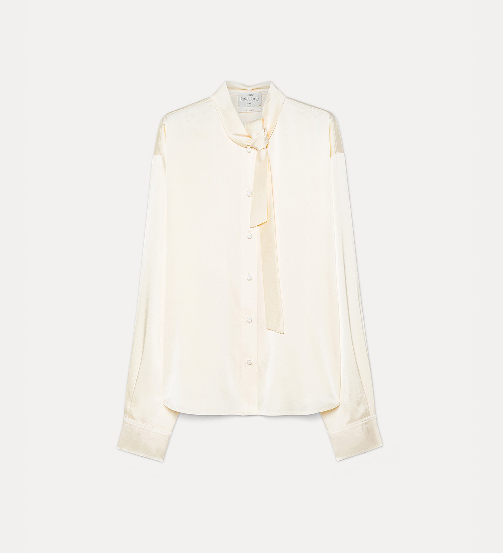 Forte camicia in raso di seta stretch con fiocco avorio