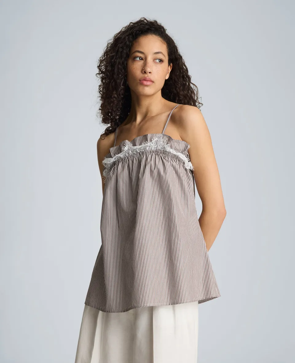 Kenneth Cole Clothing Shirred Neck Cami canotta brunetta bianco puro in cotone