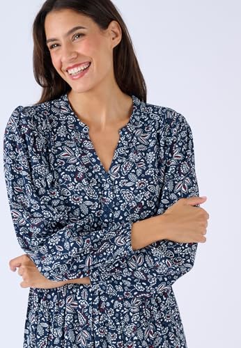 Damart Prêt-à-porter Abito Lungo Puro Viscosa Rilegato Abito blu navy floreale 48