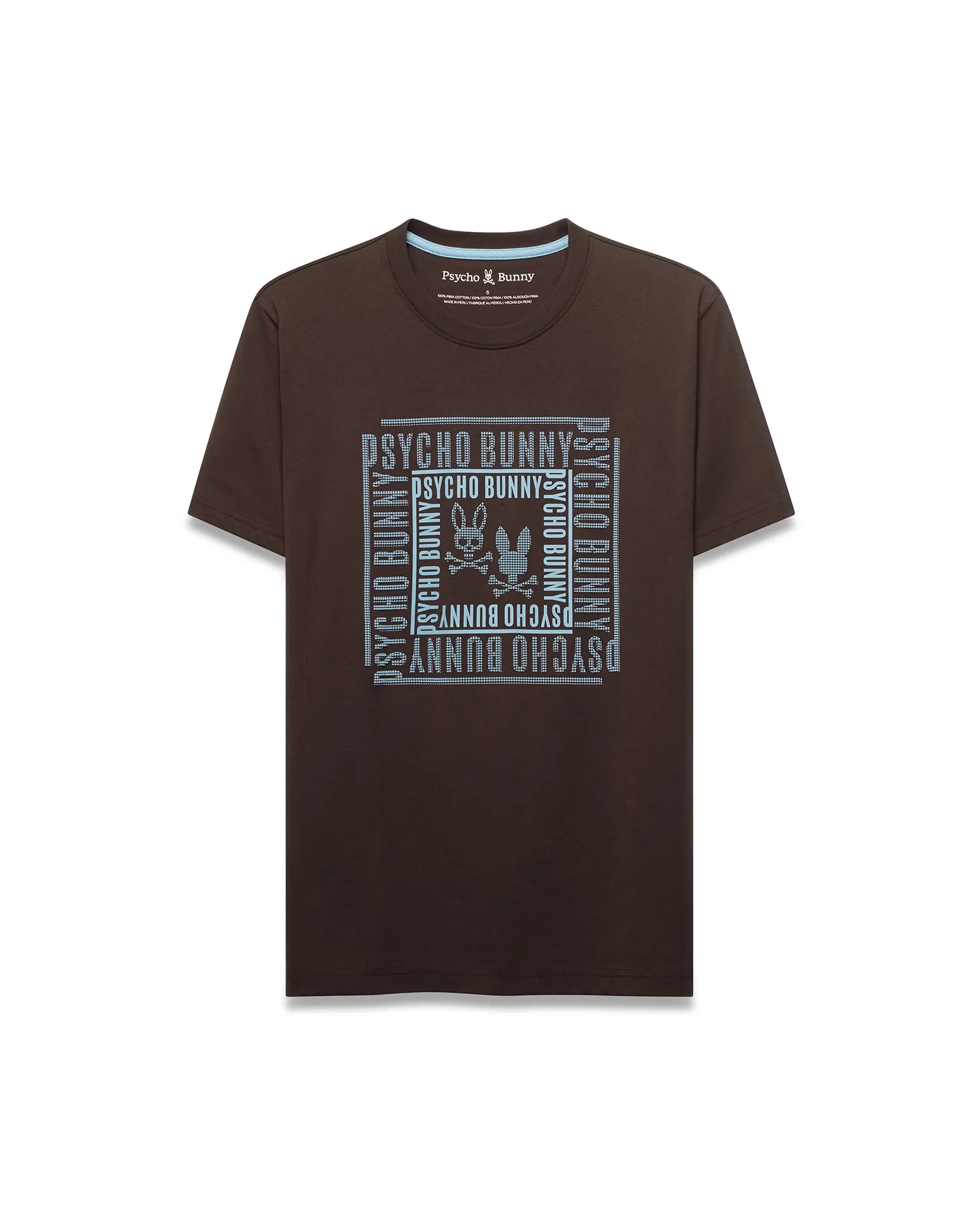 Psycho Bunny Men's Tees Raj Wordmark Graphic T-shirt Java in cotone Pima