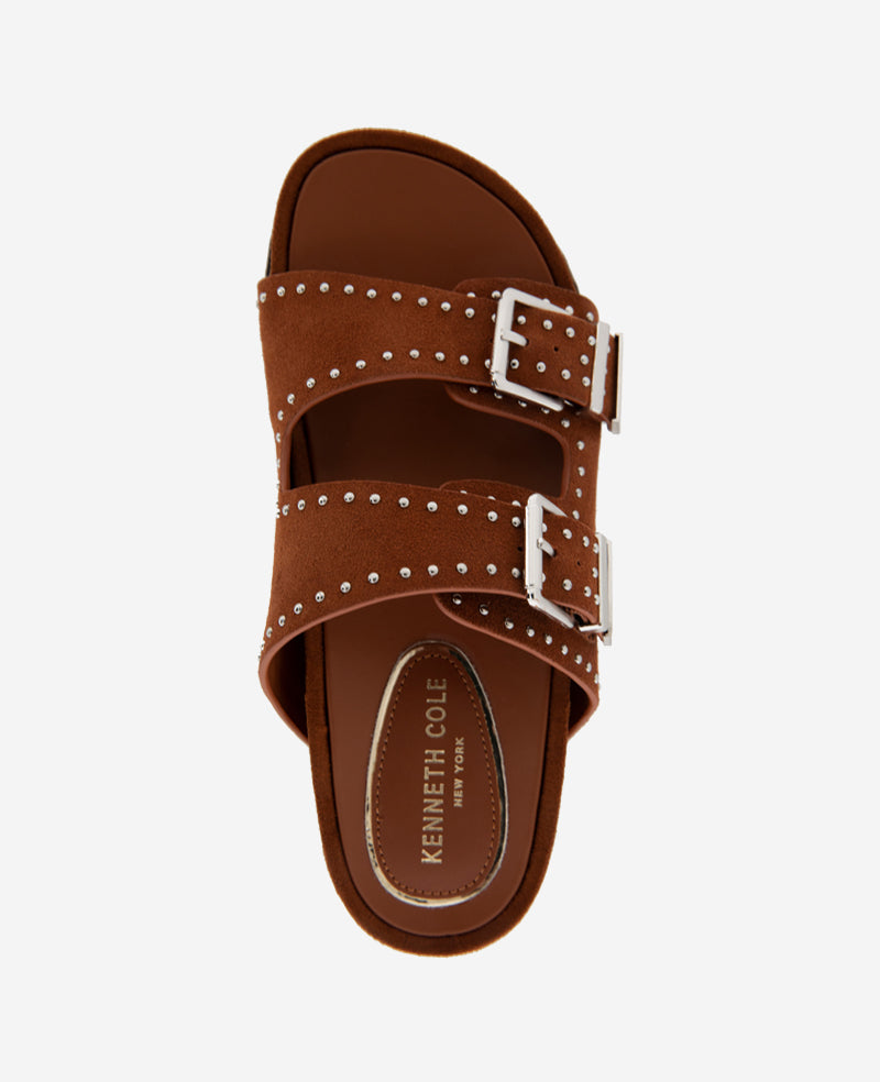 Kenneth Cole Reaction Shoes Gradie Double Buckle Studded Suede Platform Slide Sandal sandali cognac platform