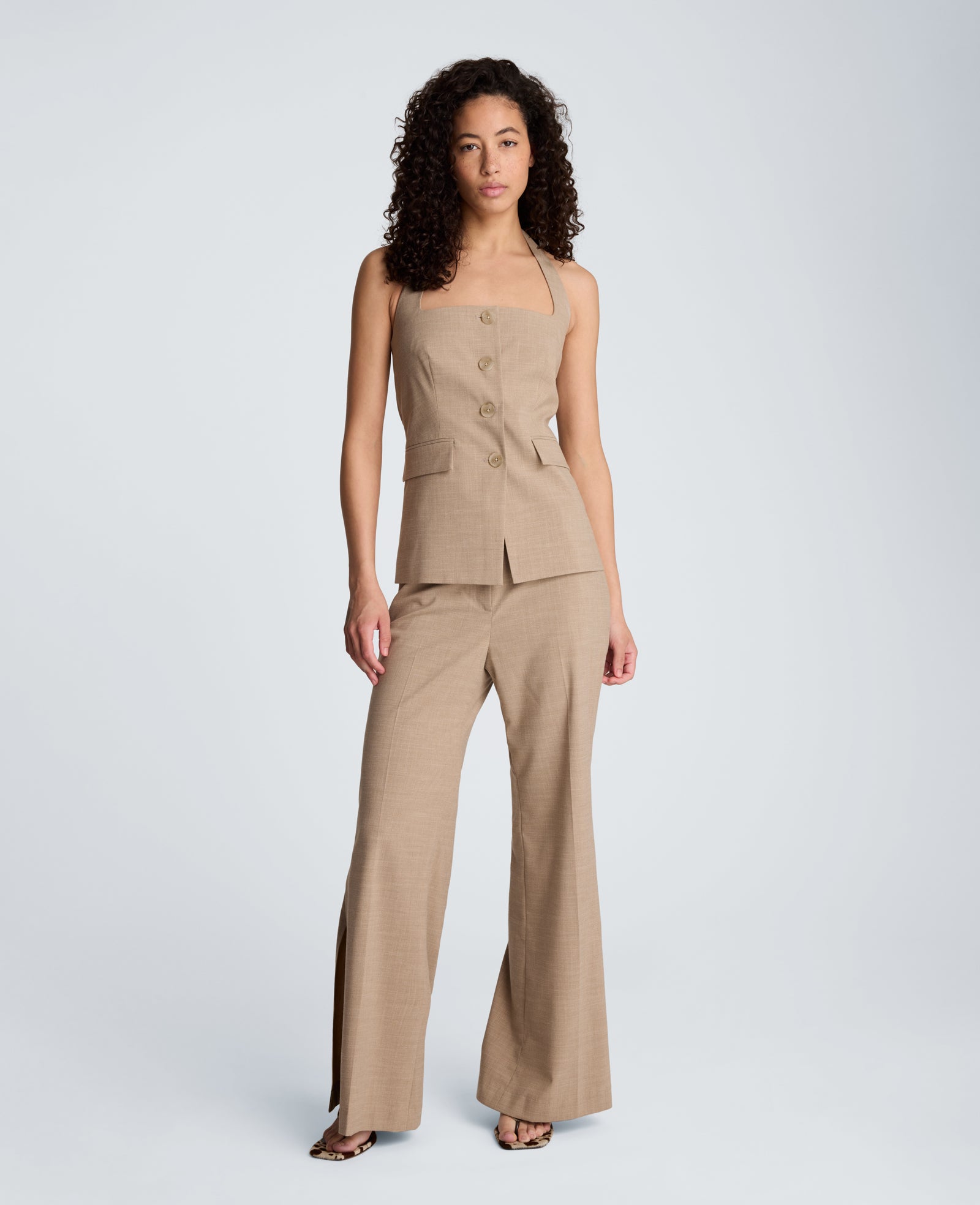Kenneth Cole Reaction Clothing Crosshatch Weave Four Button Halter Vest gilet taupe