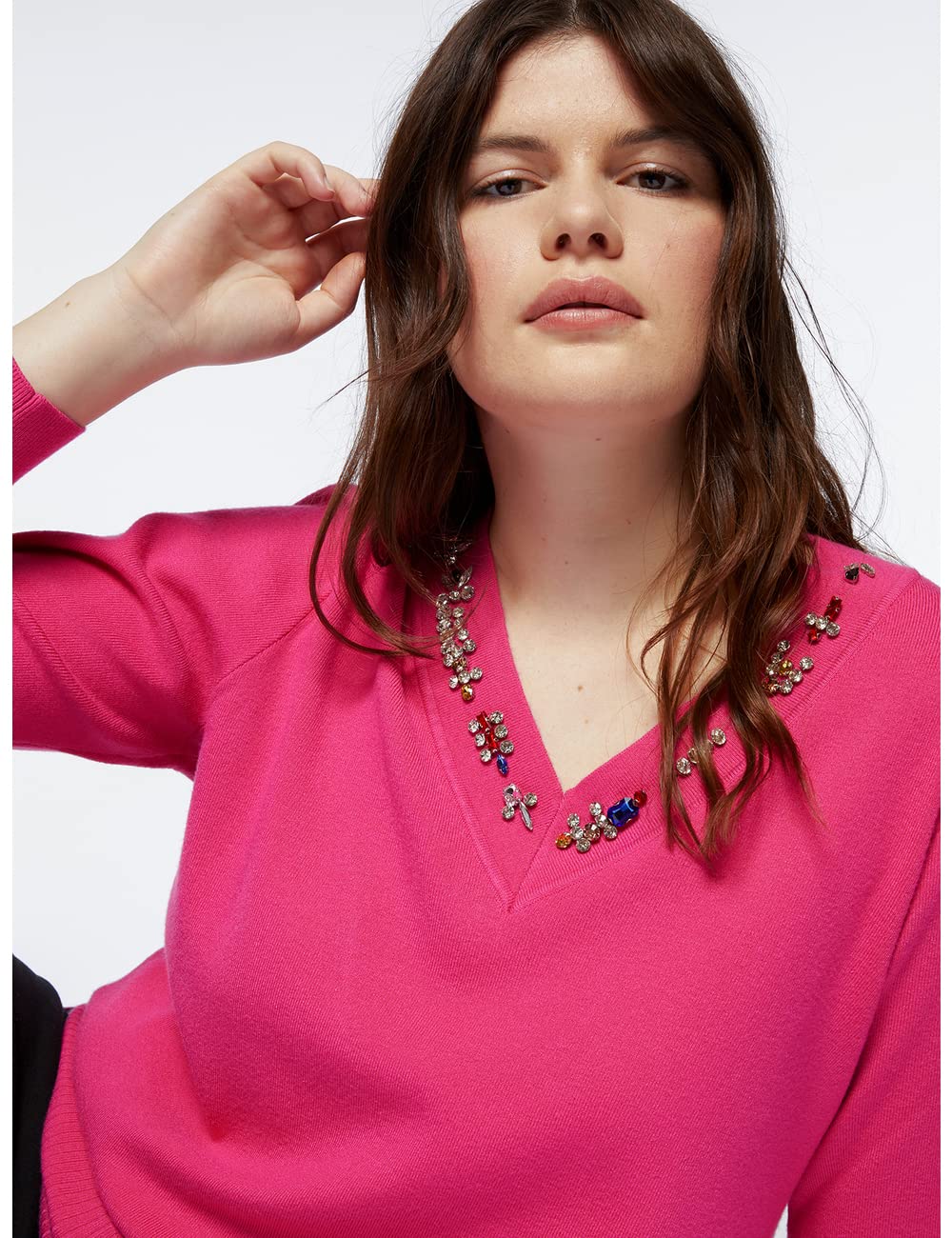 Fiorella Rubino Maglia con Ricamo sullo Scollo maglia XL Plus verde
