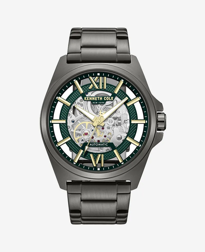 Kenneth Cole Reaction Skeleton Automatic Bracelet Watch orologio automatico gun