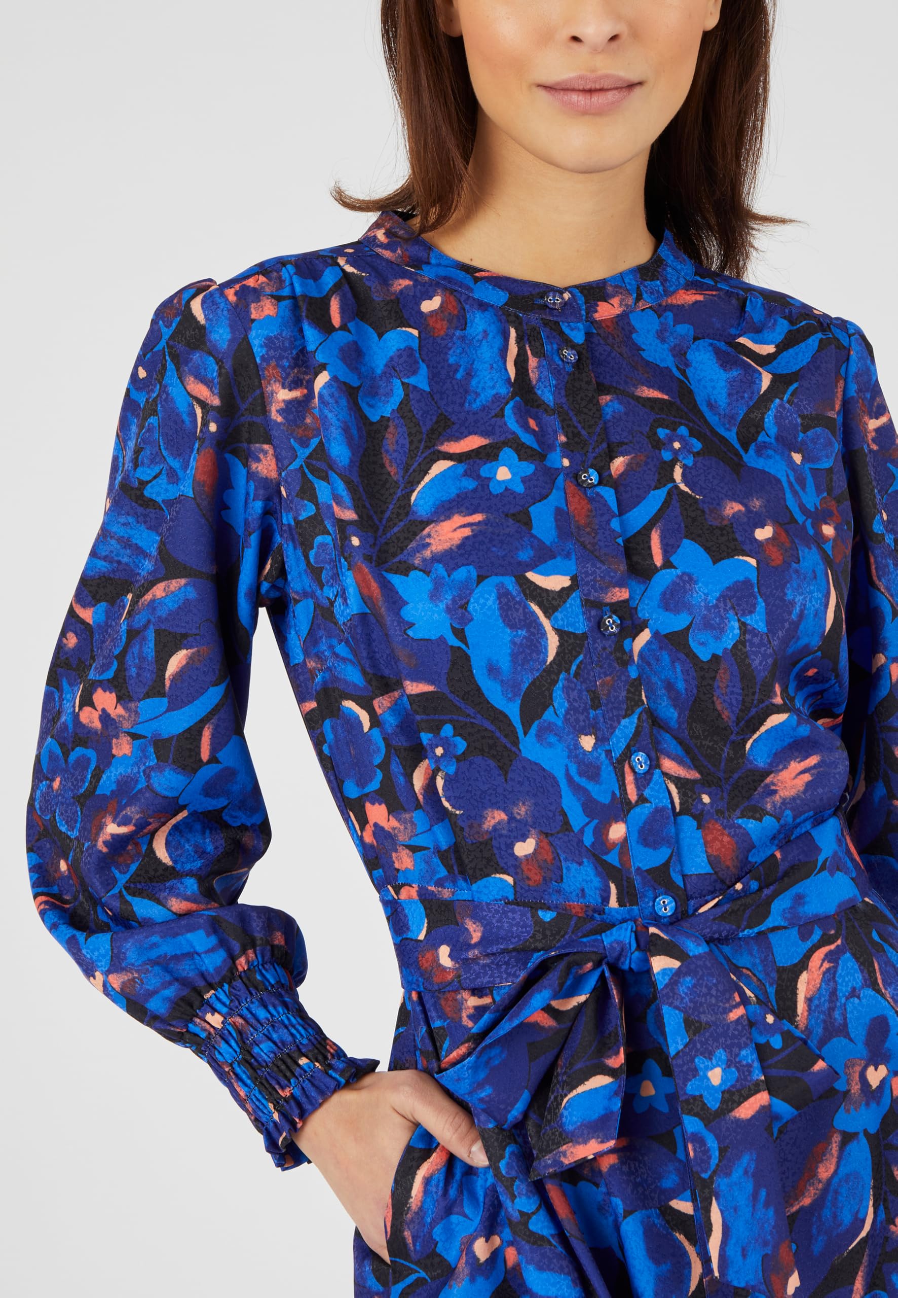 Damart Prêt-à-porter Abito-camicia in tessuto elegante jacquard floreale svasato