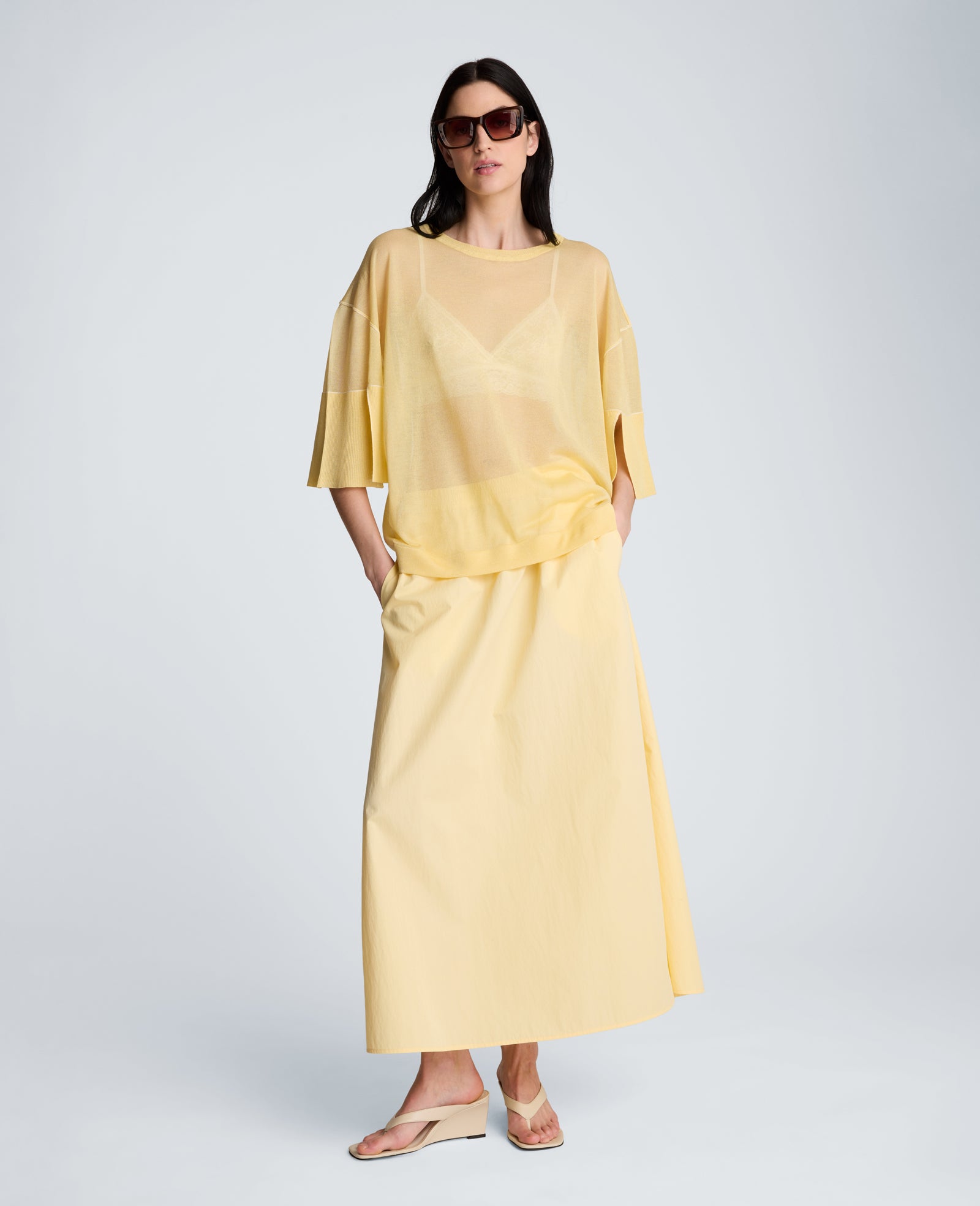 Kenneth Cole Reaction Clothing Pull On Maxi Skirt gonna lunga Pastel Yellow