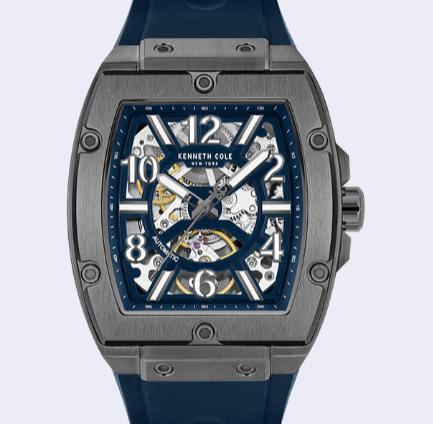 Kenneth Cole Reaction Watches Skeleton Automatic Silicone Strap Watch orologio blu