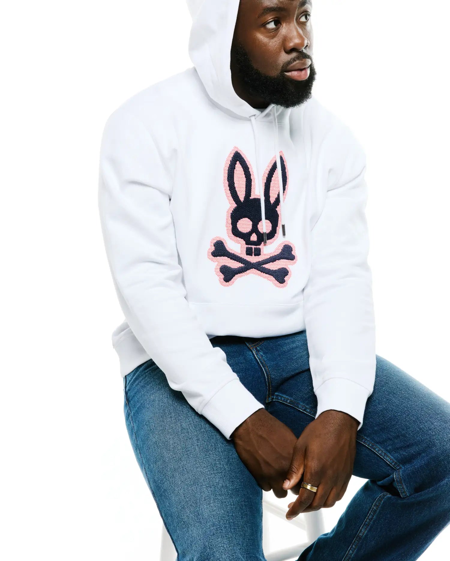 Psycho Bunny Men's Sweatshirts & Hoodies Samson Felpa con cappuccio bianca in cotone