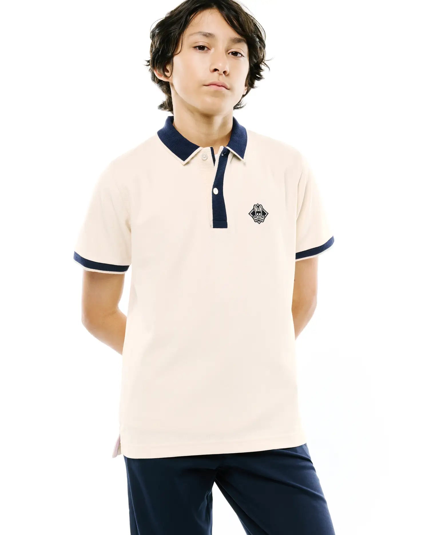 Psycho Bunny Kids Polo Shirts Robin Piqué Polo KT0100157 polo grigia e bianca