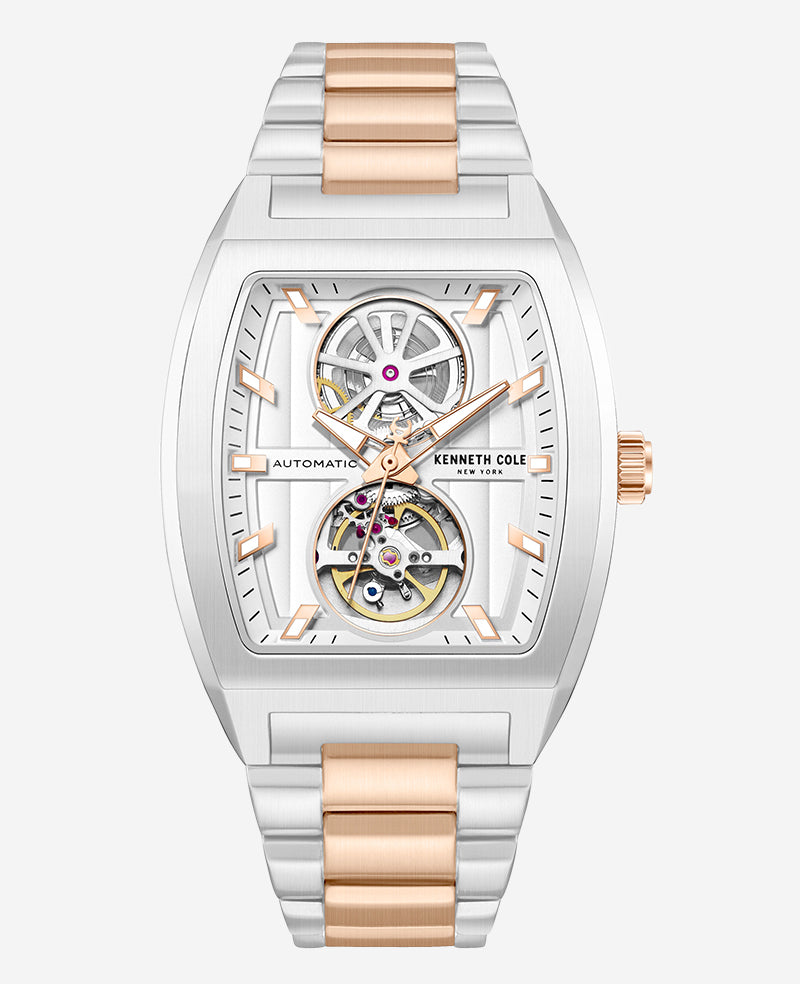 Kenneth Cole Reaction Watches Skeleton Automatic Two-Tone Stainless Steel Bracelet Watch orologio automatico bicolore