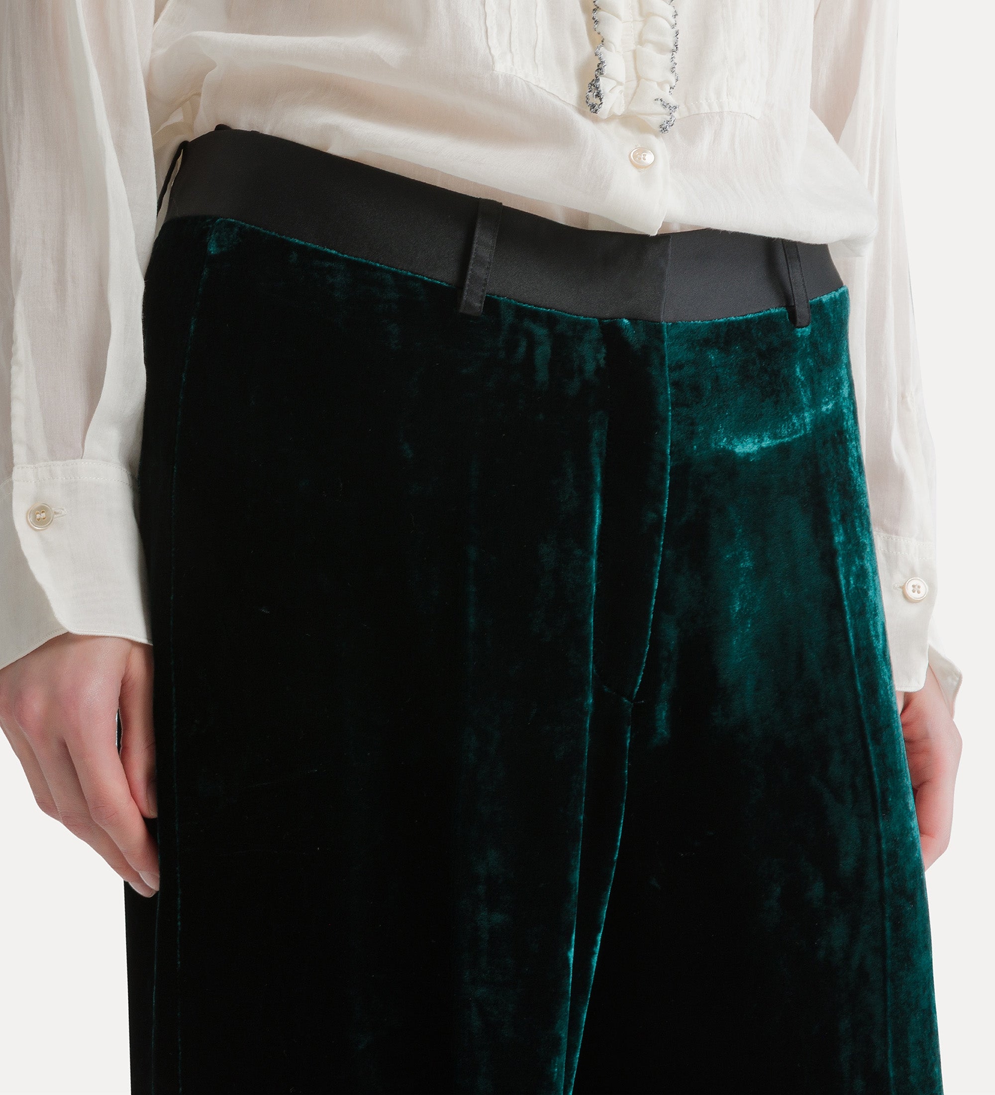 Forte pantaloni moiré velvet tuxedo trousers verdi in velluto