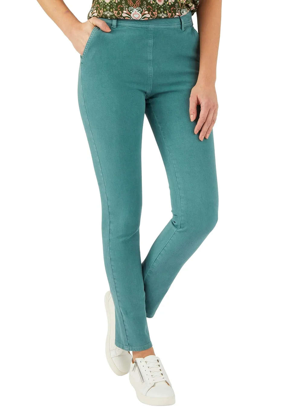 Damart Prêt-à-porter Pantaloni Bi-Stretch Effetto Pancia Piatto pantaloni Verde Grigio taglia 44