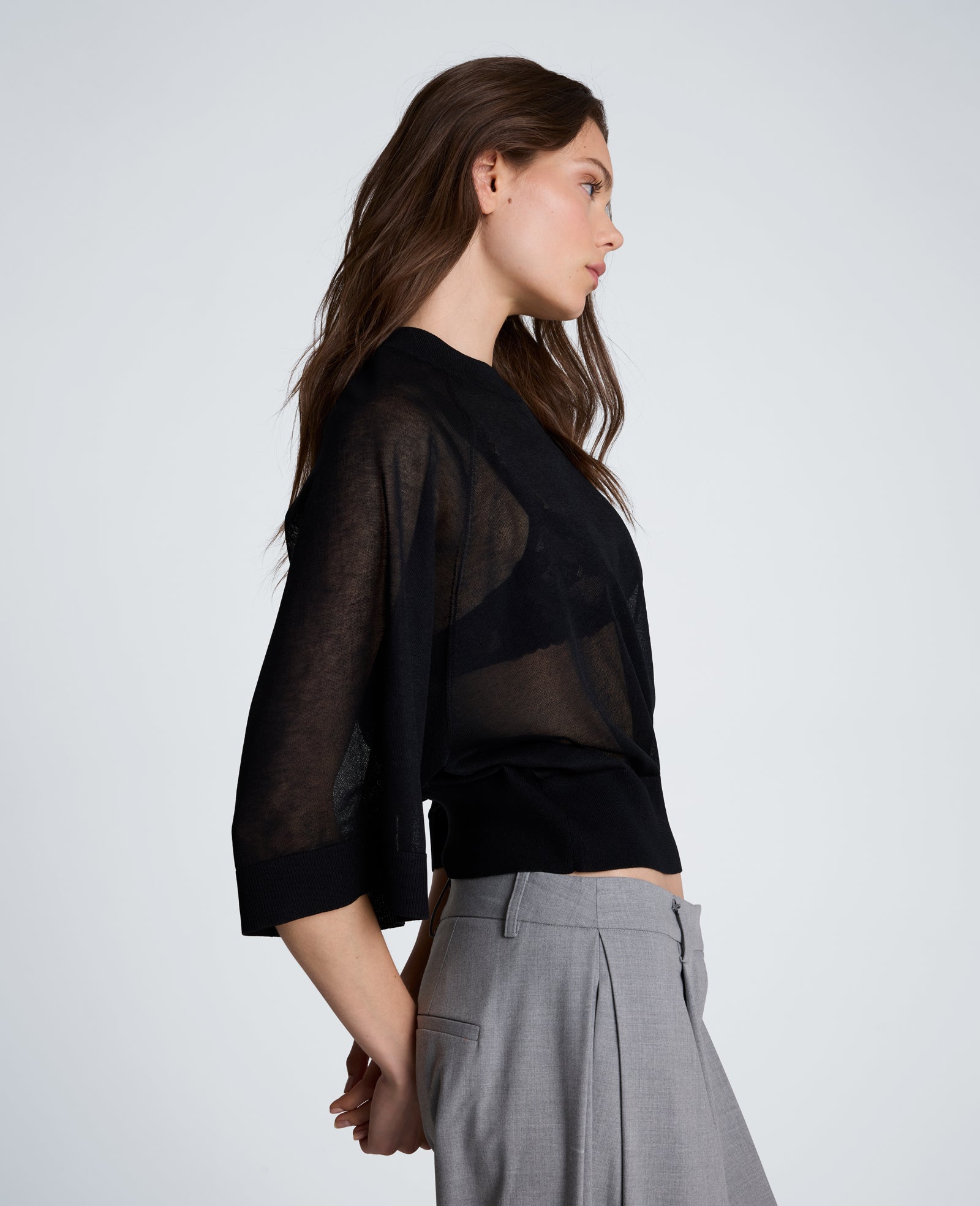 Kenneth Cole Reaction Clothing Three-Quarter Sleeve Raglan Crew Sweater maglia nera XS-XL maniche tre quarti