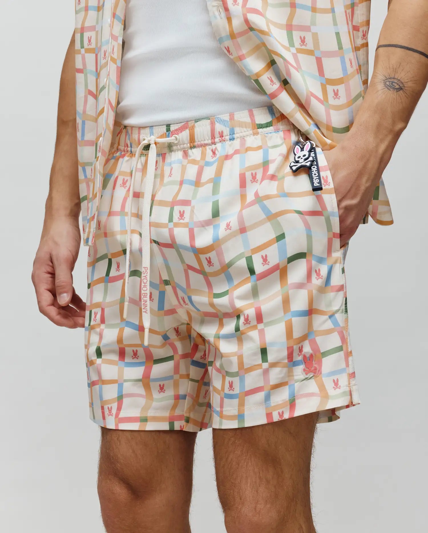 Psycho Bunny Men's Swimwear Atlas Swim Trunk 6" costume bianco