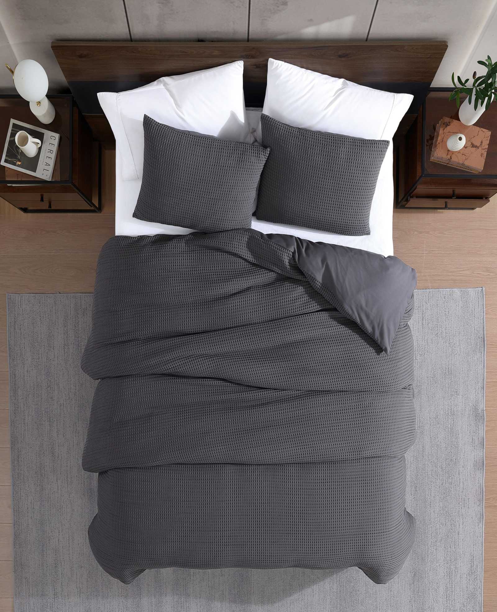 Kenneth Cole Reaction Solid Waffle Duvet Set set copripiumino antracite queen
