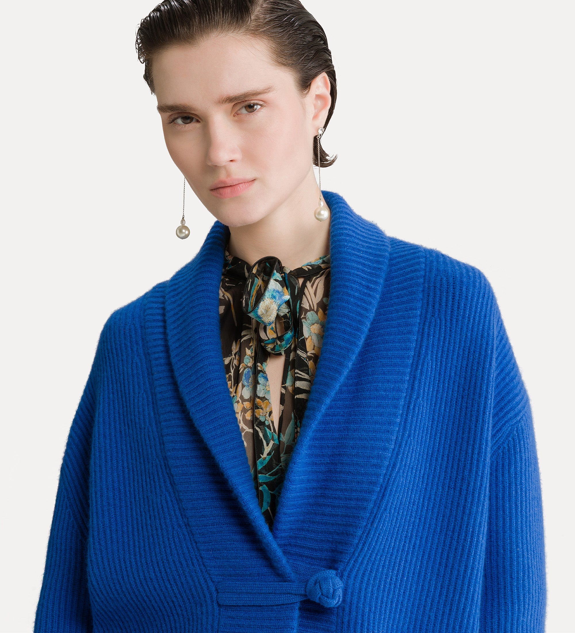 Forte maglieria cardigan in lana e cashmere lapislazzuli