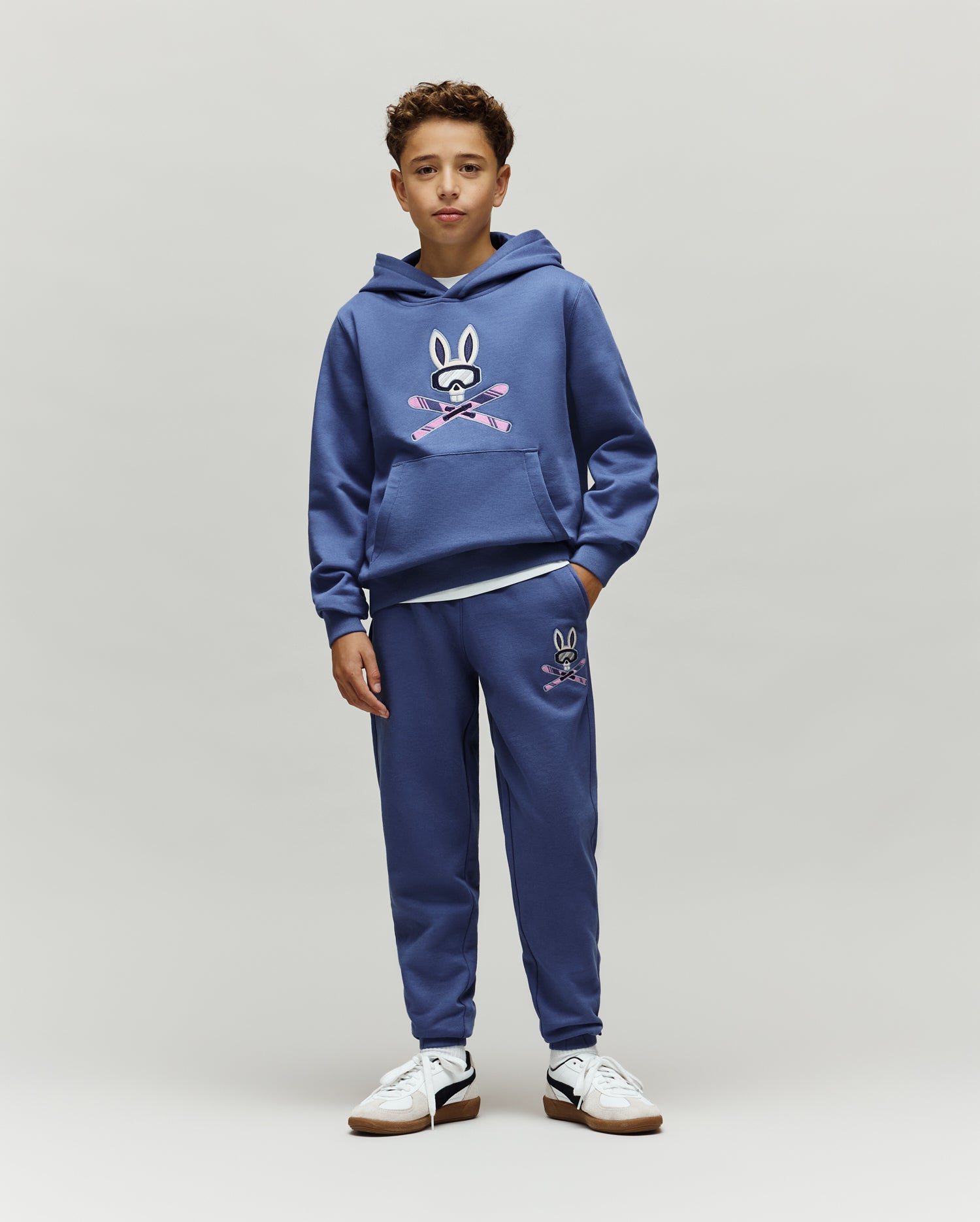 Psycho Bunny Kids Bottoms Indigo Ski Bunny Sweatpant pantaloni felpa grigio blu
