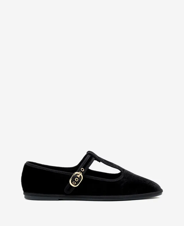 Kenneth Cole Reaction Shoes Verona Velvet T-Strap Mary Jane Flat ballerine nere in velluto