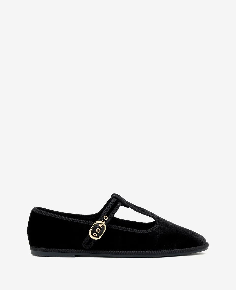 Kenneth Cole Reaction Shoes Verona Velvet T-Strap Mary Jane Flat ballerine nere in velluto