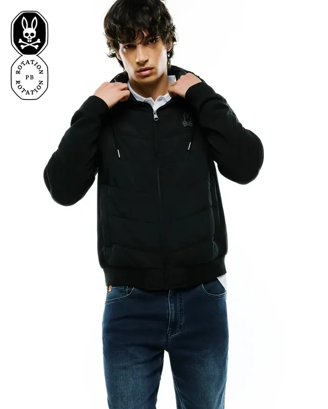 Psycho Bunny Jackets Gordley Mix Media Jacket giacca nera con cappuccio