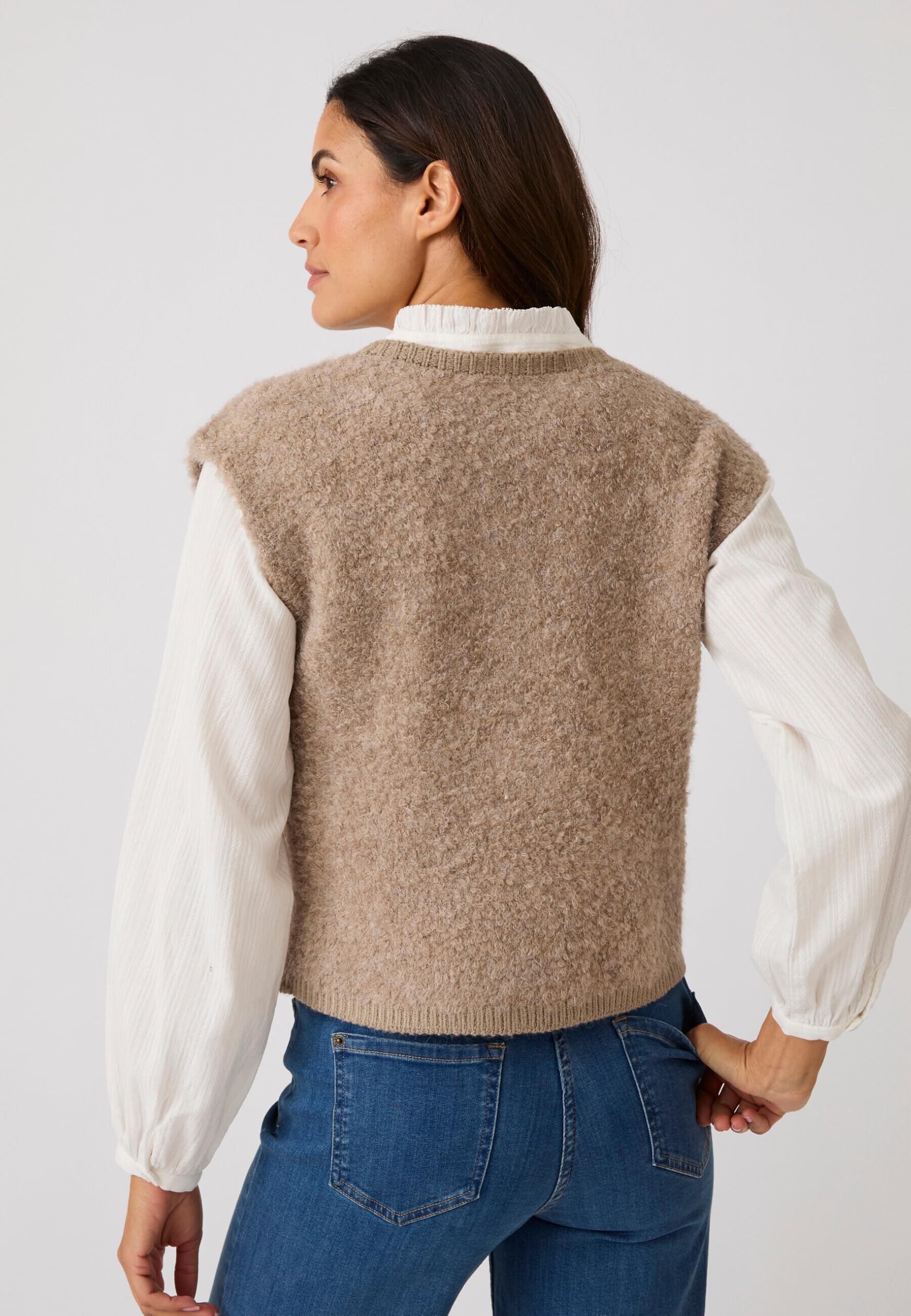 Damart Prêt-à-porter gilet da donna grigio tortora lana