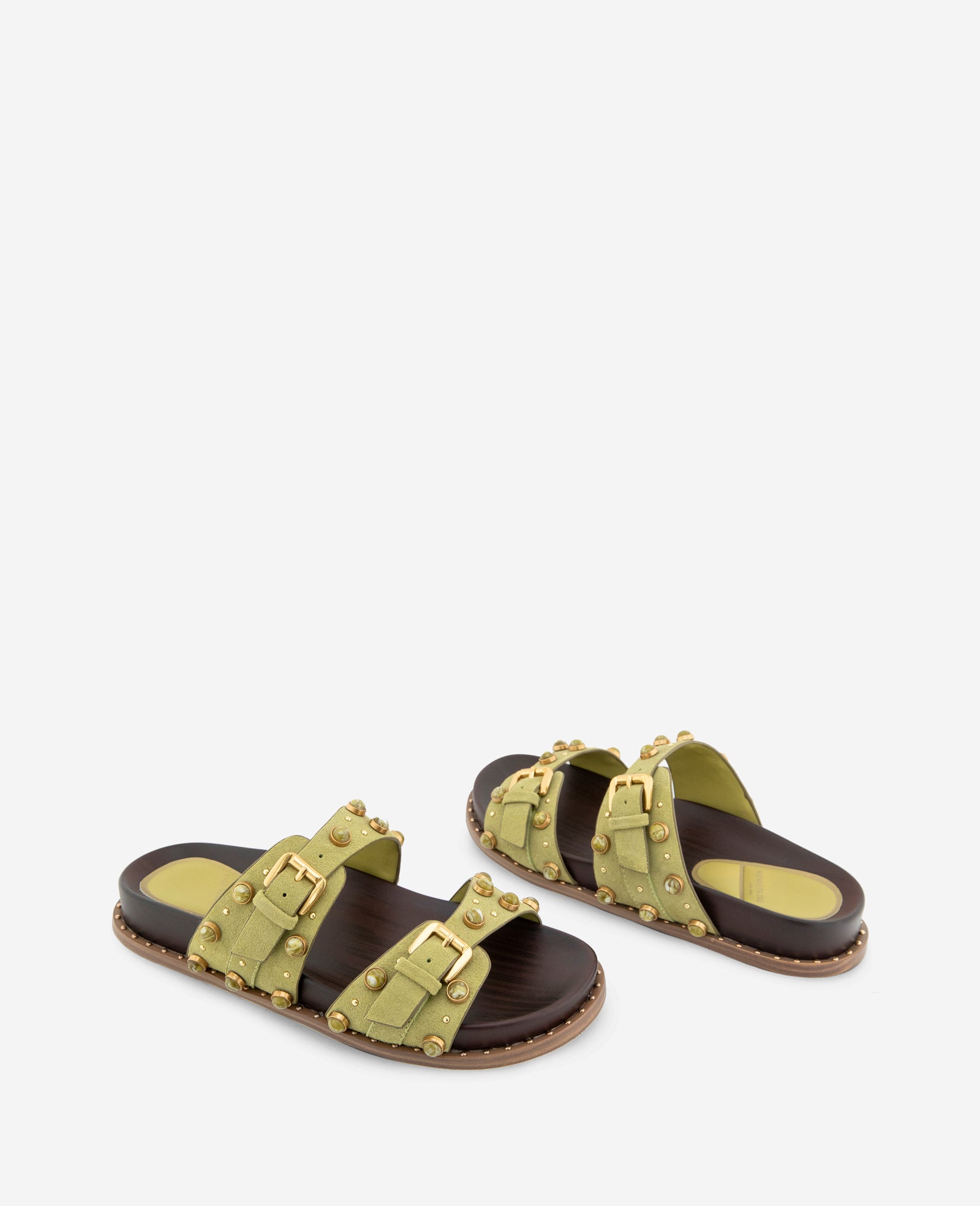 Kenneth Cole Reaction Shoes Deardra Suede Double Band Buckle Slide sabot verdi borchie