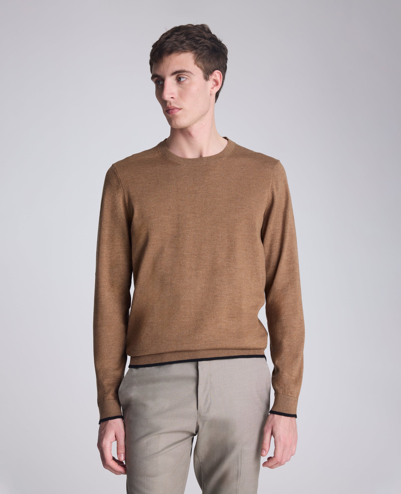 Kenneth Cole Reaction Clothing Crew Neck Sweater with Tipping Details maglione marrone