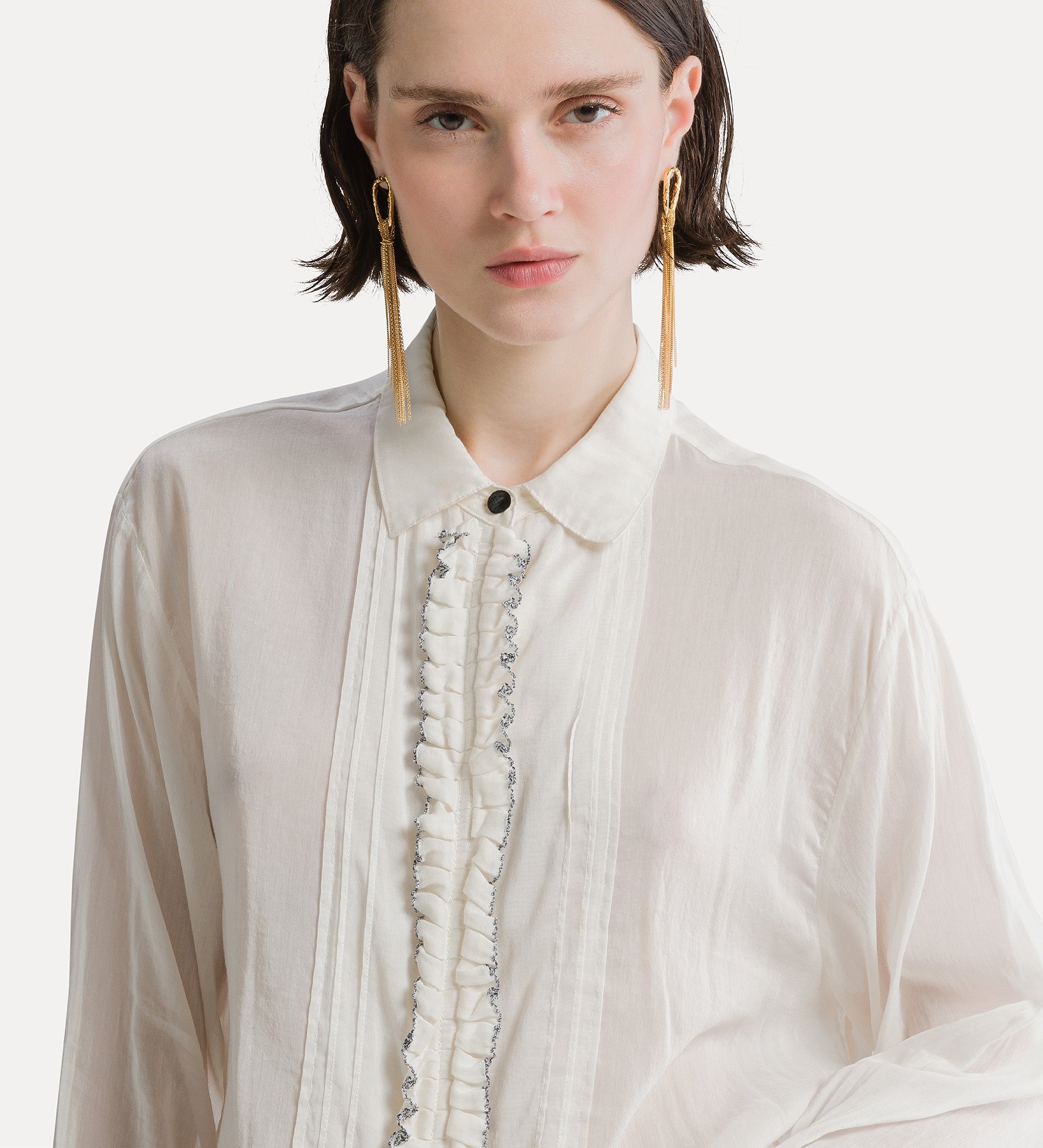 Forte camicie camicia smoking in voile bianca