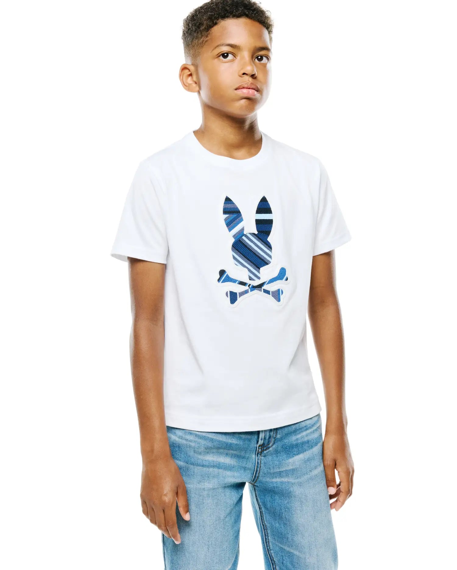 Psycho Bunny Kids Tees Drew Graphic Tee maglietta bianca in cotone Pima