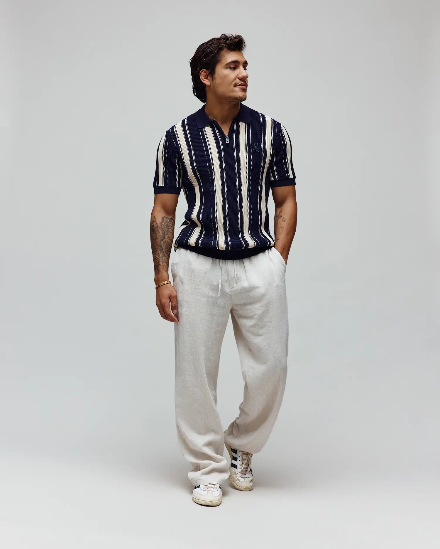 Psycho Bunny Men's Polos Cliff Knit Zip Polo MT0100210 polo uomo blu