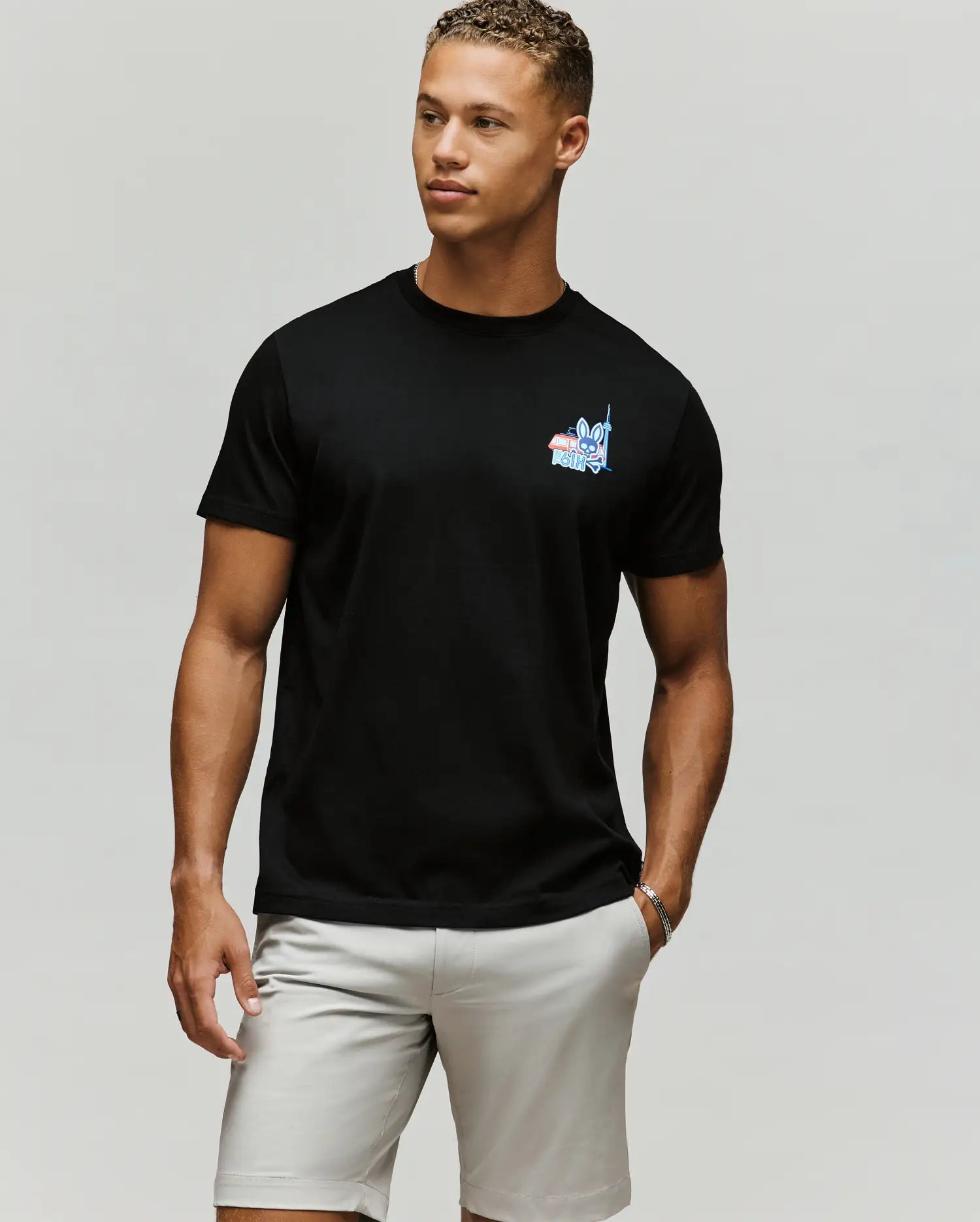 Psycho Bunny Men's Tees Toronto B6U383F200 t-shirt nera cotone Pima