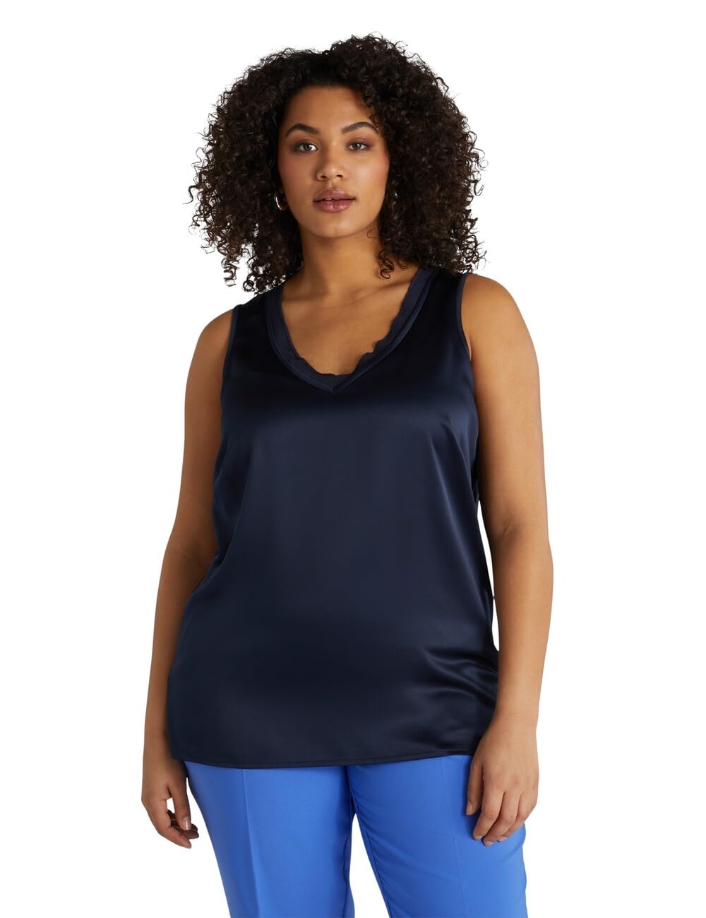 Fiorella Rubino Top e t-shirt Top in Due Tessuti con Scollo a V Blu S Plus