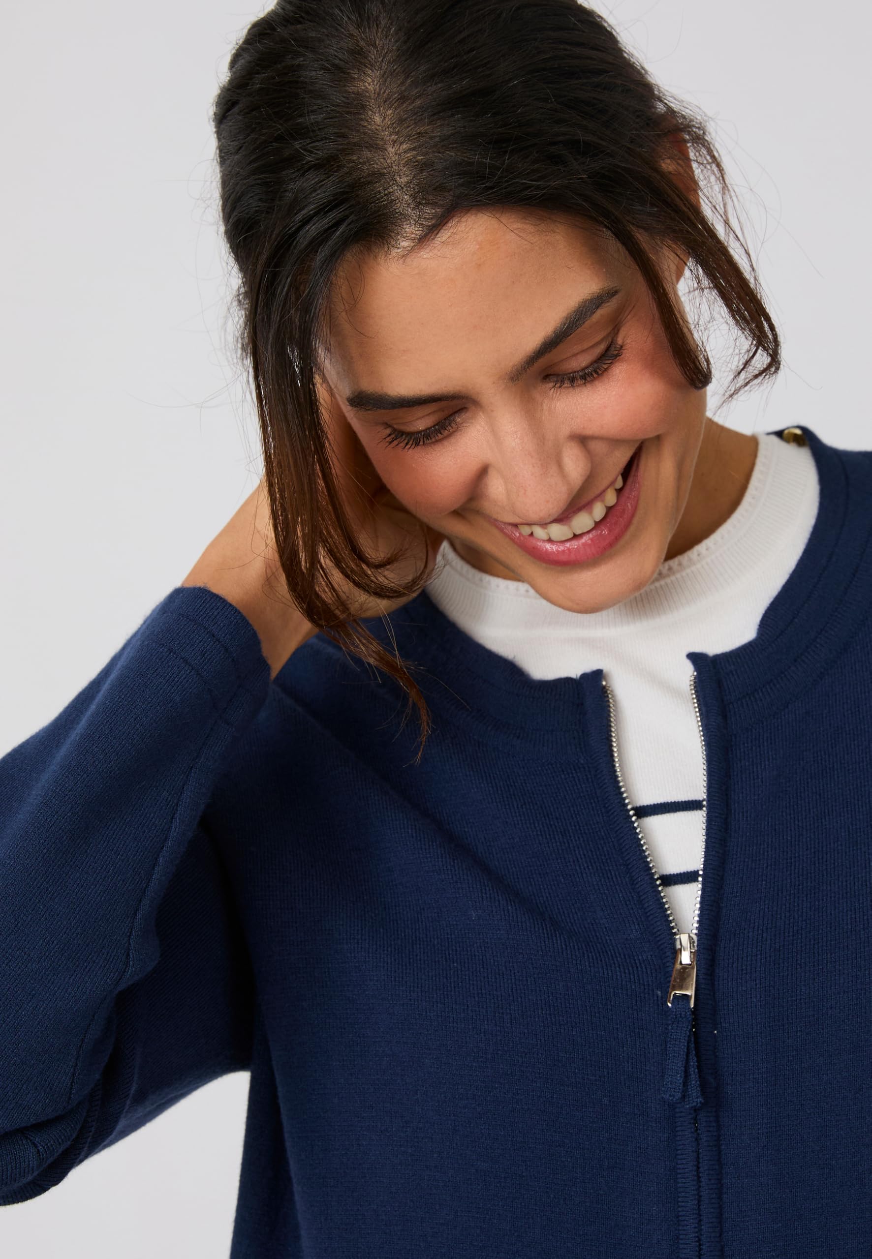 Damart Prêt-à-porter Gilet da donna cardigan 38-40 blu marino con zip