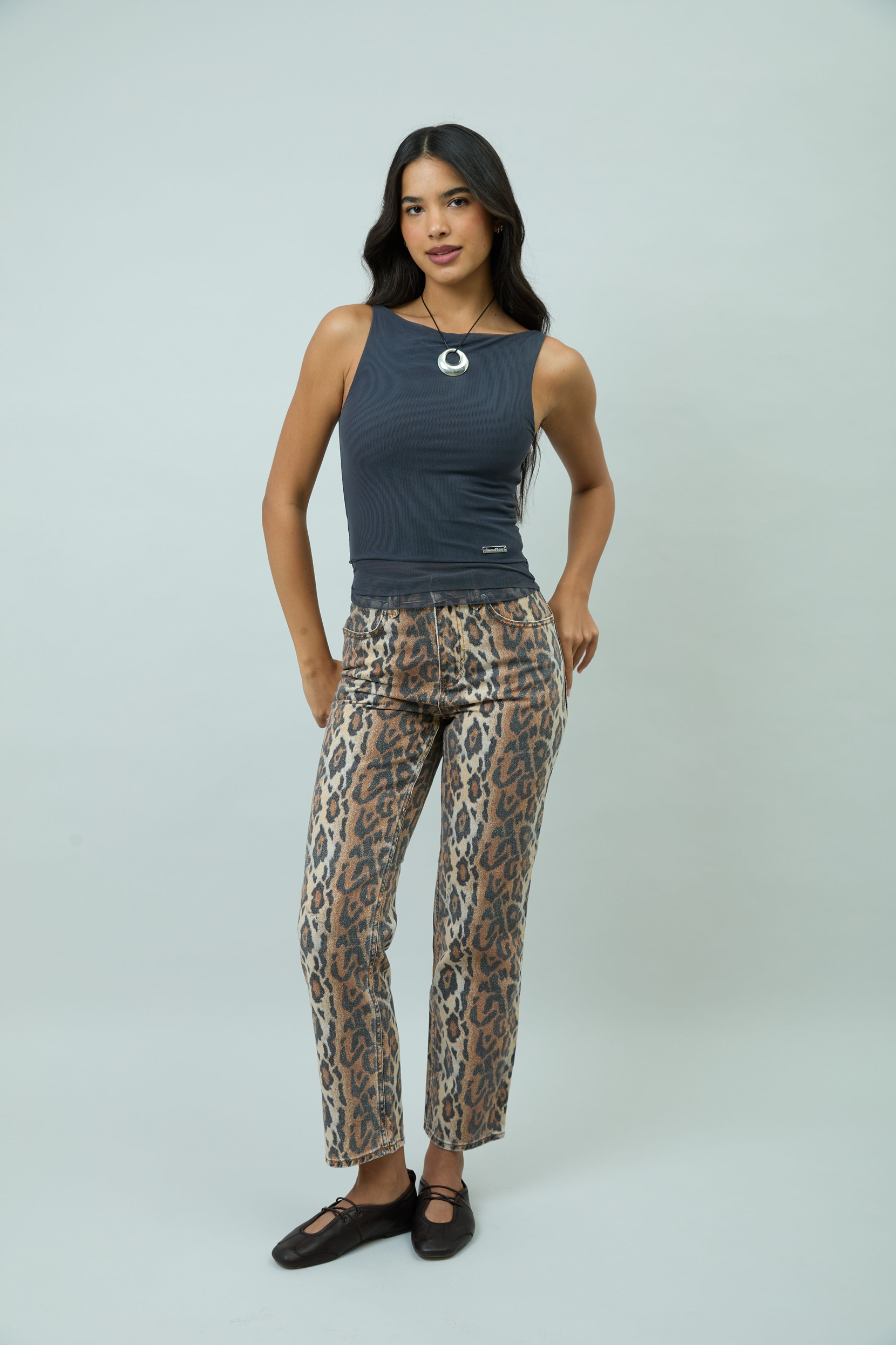 House Of Sunny Women's Denim Leopard Jessie Denim jeans leopardati UK 6–18