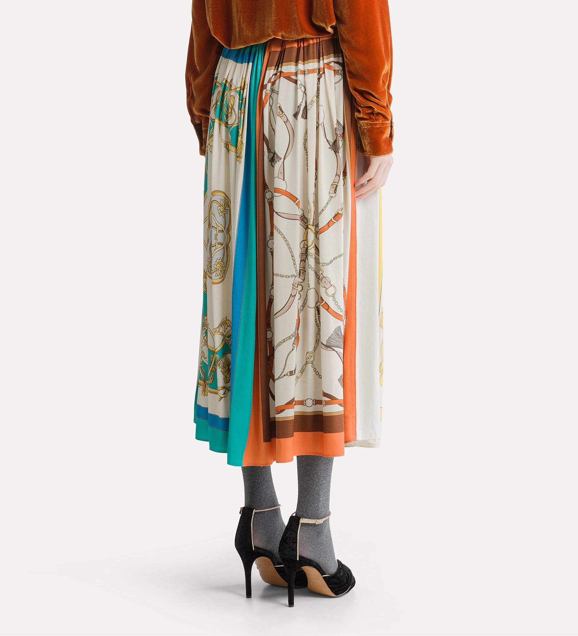 Forte gonne The Crown Placed Print Skirt gonna nera svasata