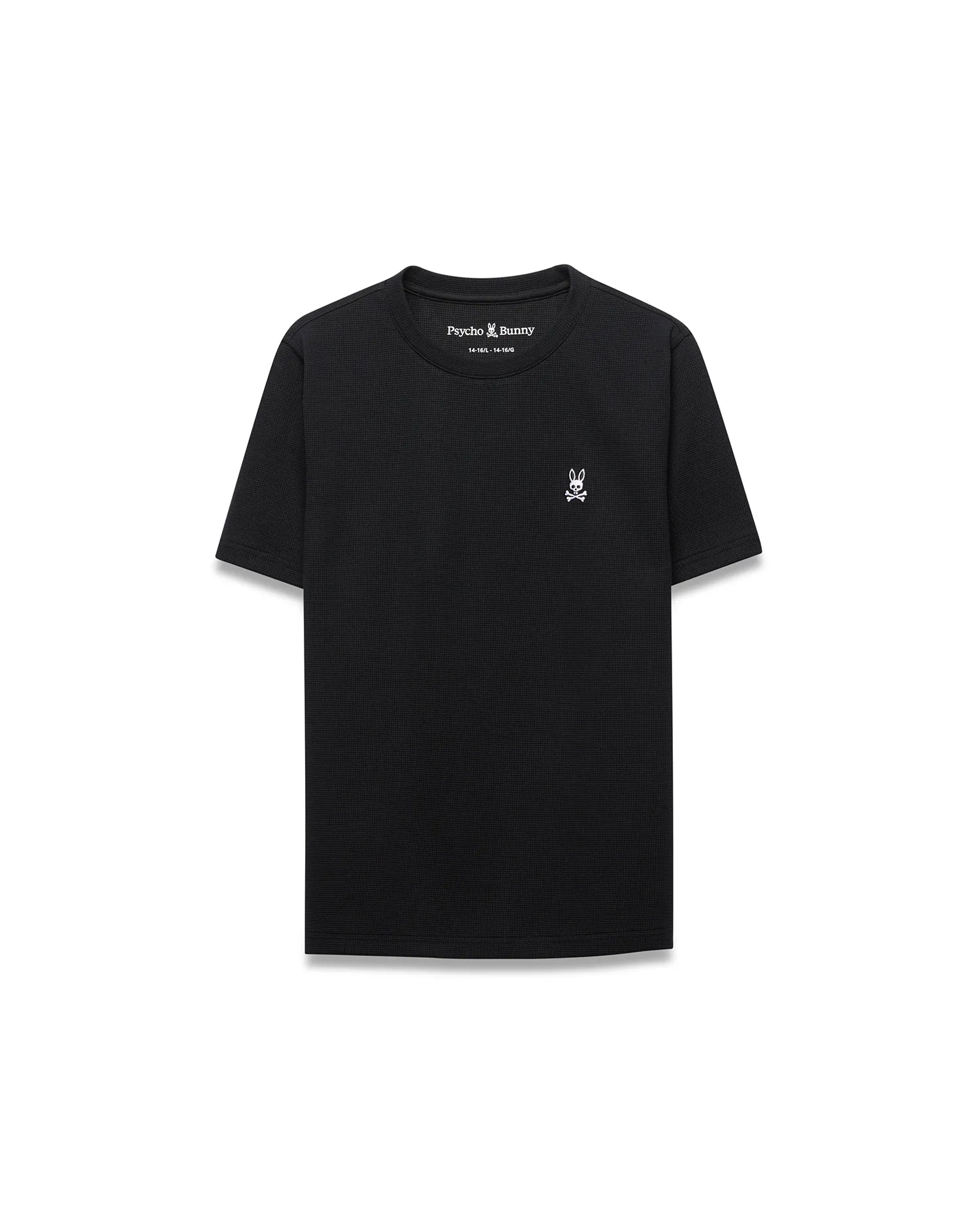 Psycho Bunny Kids Tees Maxton Waffle T-shirt nera in cotone elasticizzato