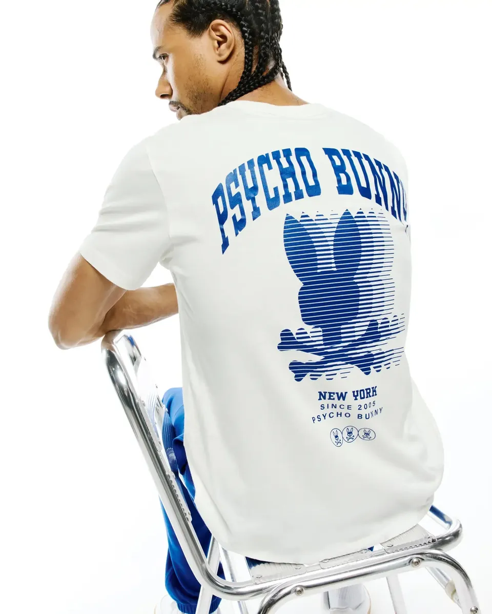 Psycho Bunny Men's Tees Nathaniel Pima Graphic Tee t-shirt ecru in cotone Pima