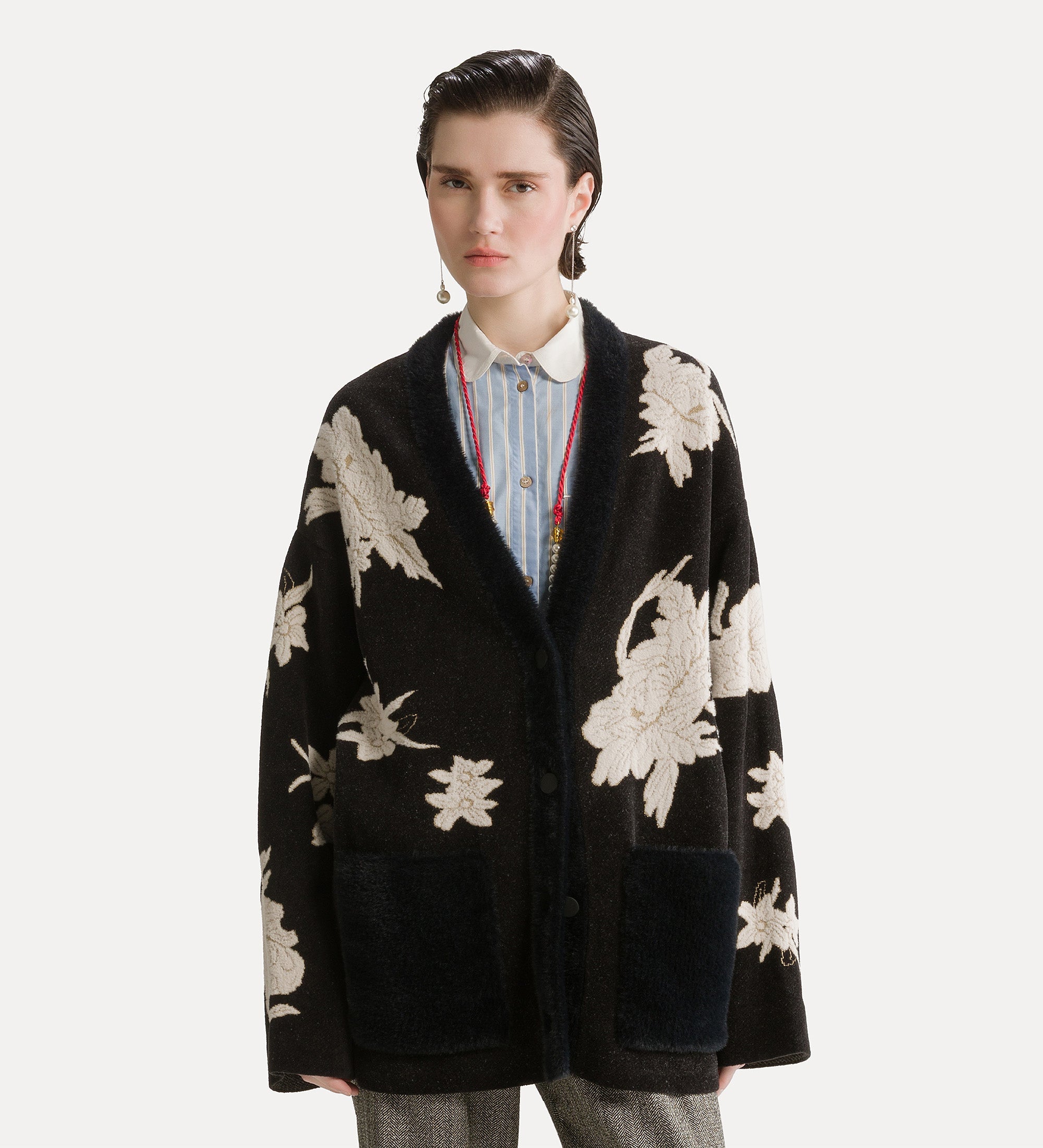 Forte maglieria The Lotus Jacquard Cardigan cardigan nero oversize